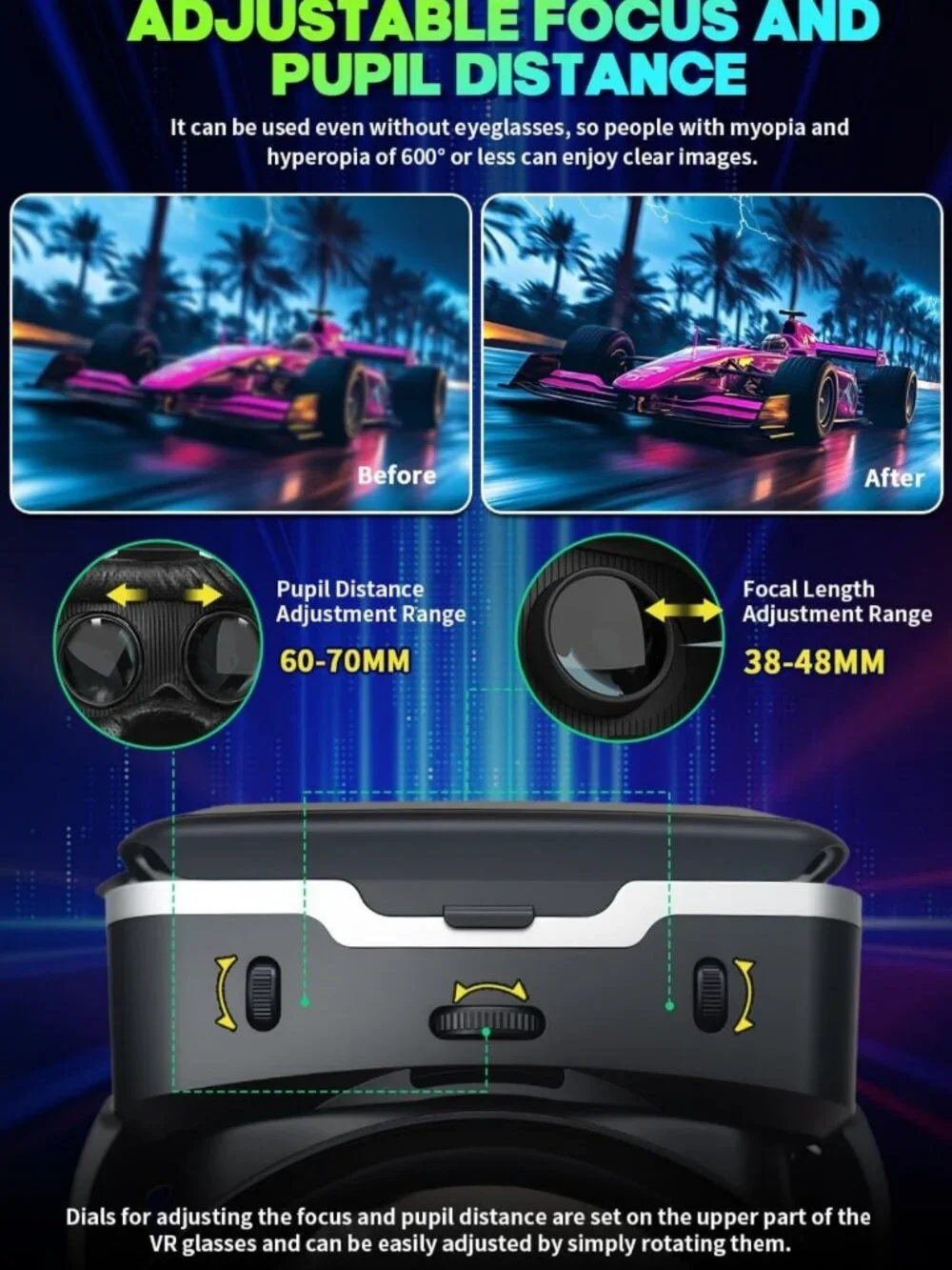 Immersive VR Headset with Built-in Headphones - 120° FOV for 3D Movies & Games
